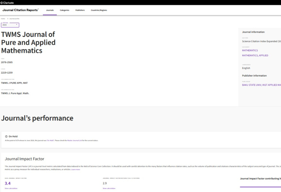 Azərbaycanın iki jurnalı “Web of Science Core Collection” bazasında ilk onluqda yer alıb
